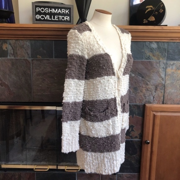 Free People Long Thick Cardigan Striped Button XS - Picture 2 of 6